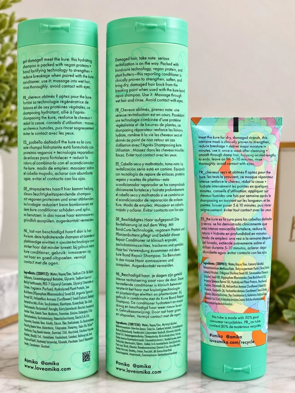 Amika The Kure Repair Shampoo Conditioner Mask 3pc Set